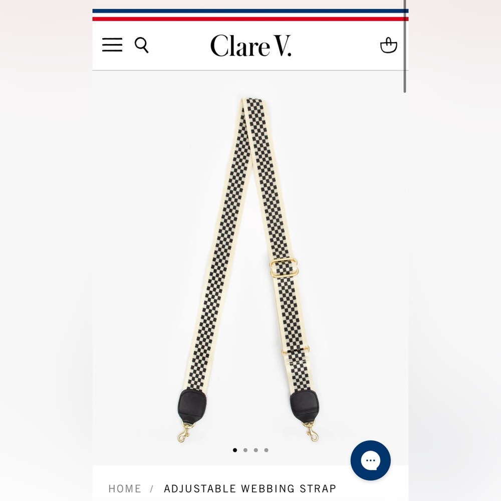 Clare V Adjustable Webbing Strap - Black and Cream Check (NWOT)